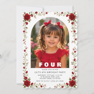 Elegante Einladung zum 4. Geburtstag Mädchen mit F