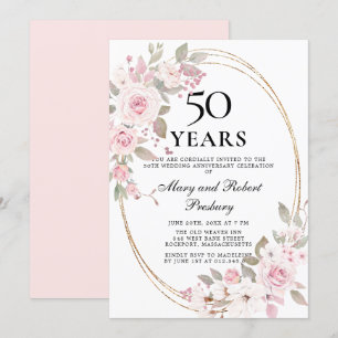 Elegante Einladung zum 50. Hochzeitstag mit rosa R