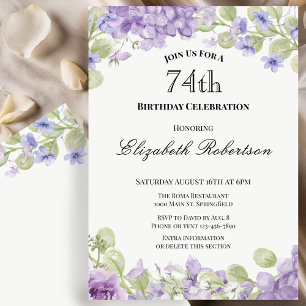 Elegante Einladung zum 74. Geburtstag mit lila Blu