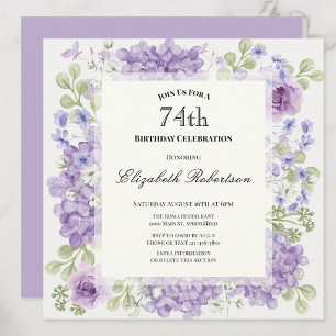 Elegante Einladung zum 74. Geburtstag mit violette