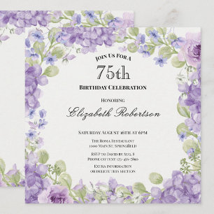 Elegante Einladung zum 75. Geburtstag mit lila Blu