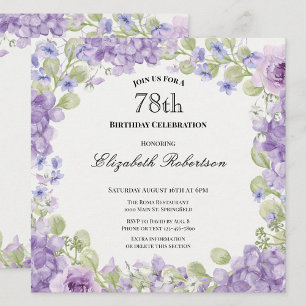 Elegante Einladung zum 78. Geburtstag mit lila Blu