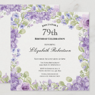 Elegante Einladung zum 79. Geburtstag mit lila Blu