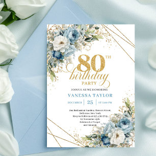 Elegante Einladung zum 80. Geburtstag Dusty Blue B