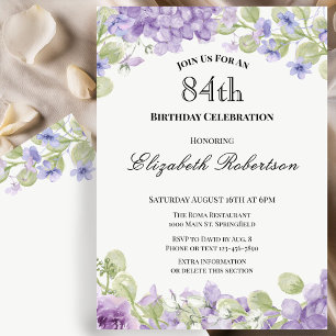 Elegante Einladung zum 84. Geburtstag mit lila Blu