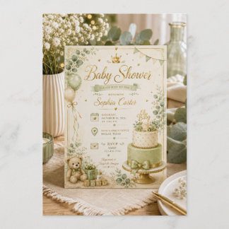 Elegante Einladung zur Babyparty in Salbeigrün