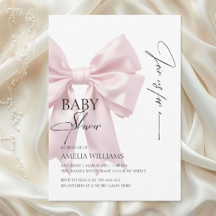 Elegante Einladung zur Babyparty mit rosa Schleife