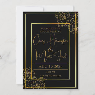 Elegante Einladung zur Black & Gold Hochzeit
