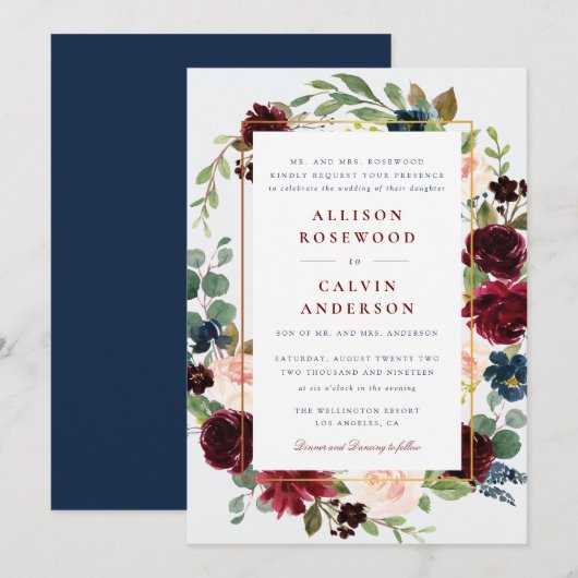 elegante Einladung zur Bordeaux-Marine (Vorne/Hinten)