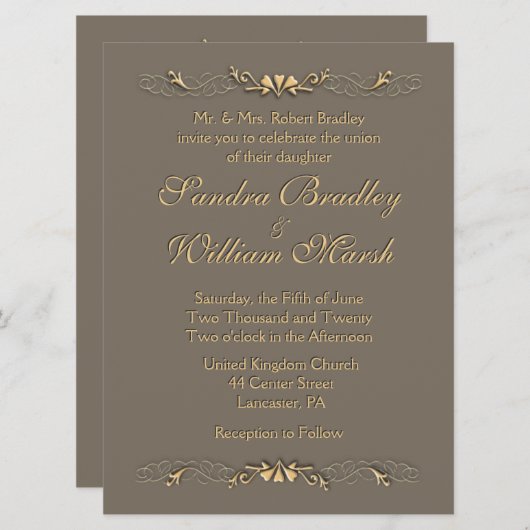 Elegante Einladung zur Hochzeit (Vorne/Hinten)