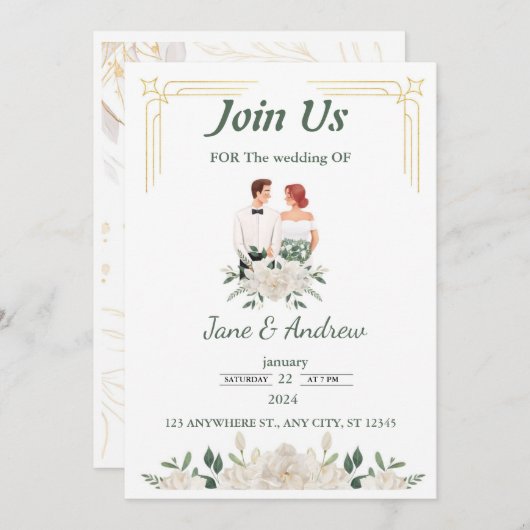 Elegante Einladung zur Hochzeit (Vorne/Hinten)