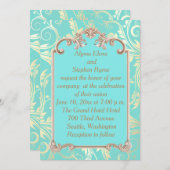 Elegante Einladung zur Hochzeit Aquamarin und Gold (Vorne/Hinten)