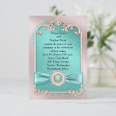 Elegante Einladung zur Hochzeit Aquamarin und Gold (Stehend Vorderseite)