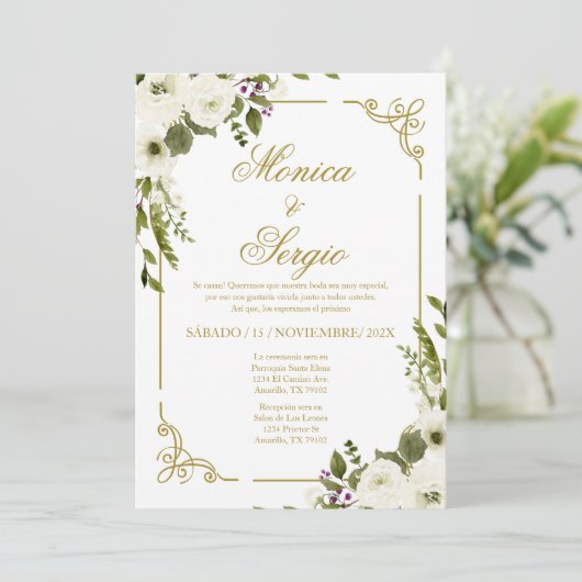 Elegante Einladung zur Hochzeit auf Spanisch (Stehend Vorderseite)