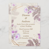 Elegante Einladung zur Hochzeit, beige, lila (Vorne/Hinten)