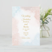 Elegante Einladung zur Hochzeit, blassrosa und bla (Stehend Vorderseite)