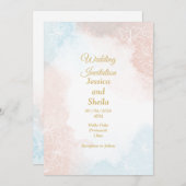 Elegante Einladung zur Hochzeit, blassrosa und bla (Vorne/Hinten)