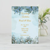 Elegante Einladung zur Hochzeit, blau, blau (Stehend Vorderseite)