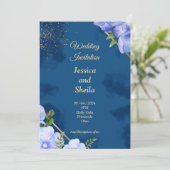 Elegante Einladung zur Hochzeit, blau, blau (Stehend Vorderseite)