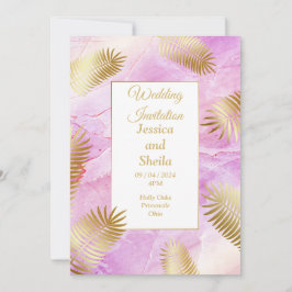 Elegante Einladung zur Hochzeit, Gold, rosa marmor