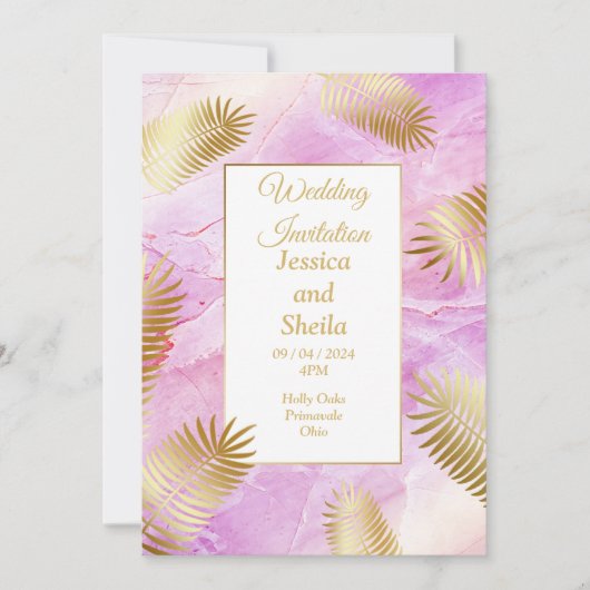 Elegante Einladung zur Hochzeit, Gold, rosa marmor (Vorderseite)