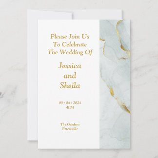 Elegante Einladung zur Hochzeit, grün, gold, marmo