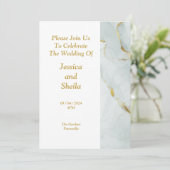 Elegante Einladung zur Hochzeit, grün, gold, marmo (Stehend Vorderseite)