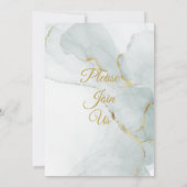 Elegante Einladung zur Hochzeit, grün, gold, marmo (Rückseite)