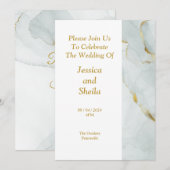 Elegante Einladung zur Hochzeit, grün, gold, marmo (Vorne/Hinten)
