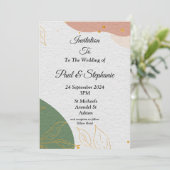 Elegante Einladung zur Hochzeit, grün, rosa (Stehend Vorderseite)