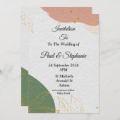 Elegante Einladung zur Hochzeit, grün, rosa (Vorne/Hinten)