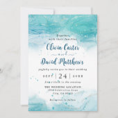 Elegante Einladung zur Hochzeit im blauen Ozean (Vorderseite)