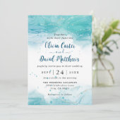 Elegante Einladung zur Hochzeit im blauen Ozean (Stehend Vorderseite)