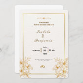 Elegante Einladung zur Hochzeit in Gold und Weiß (Vorne/Hinten)