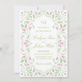 Elegante Einladung zur Hochzeit in Rosa und Grüne (Vorderseite)