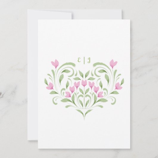 Elegante Einladung zur Hochzeit in Rosa und Grüne (Rückseite)