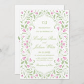 Elegante Einladung zur Hochzeit in Rosa und Grüne  (Vorne/Hinten)