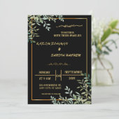 Elegante Einladung zur Hochzeit in Schwarz und Gol (Stehend Vorderseite)