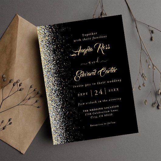 Elegante Einladung zur Hochzeit in Schwarz und Gol