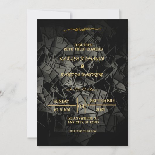 Elegante Einladung zur Hochzeit in Schwarz und Gol (Vorderseite)