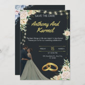 Elegante Einladung zur Hochzeit in Schwarz und Gol (Vorne/Hinten)