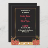 Elegante Einladung zur Hochzeit in Schwarz und Gol (Vorne/Hinten)