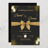 Elegante Einladung zur Hochzeit in Schwarz und Gol (Vorne/Hinten)