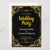 Elegante Einladung zur Hochzeit in Schwarz und Gol (Vorne/Hinten)