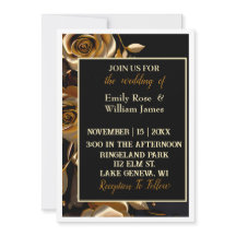 Elegante Einladung zur Hochzeit in Schwarz und Gol