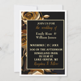 Elegante Einladung zur Hochzeit in Schwarz und Gol
