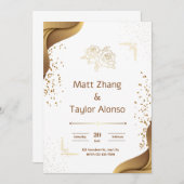 Elegante Einladung zur Hochzeit in Weiß und Gold (Vorne/Hinten)