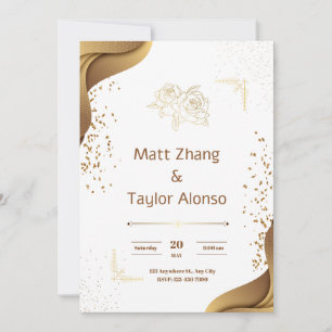 Elegante Einladung zur Hochzeit in Weiß und Gold