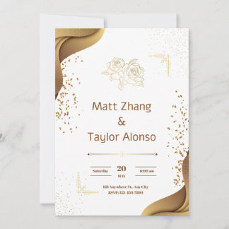 Elegante Einladung zur Hochzeit in Weiß und Gold