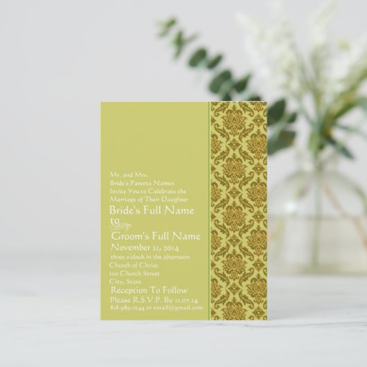 Elegante Einladung zur Hochzeit Limon & Gold Damas (Stehend Vorderseite)